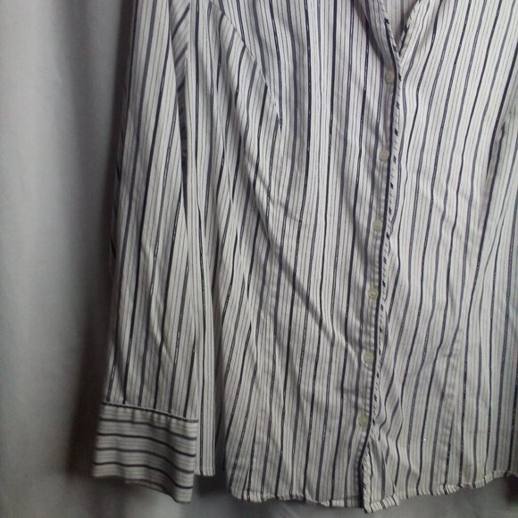 Lane Bryant Blouse 20 Women Button Up Long Sleeve Stripe White Silver Black - Picture 11 of 16